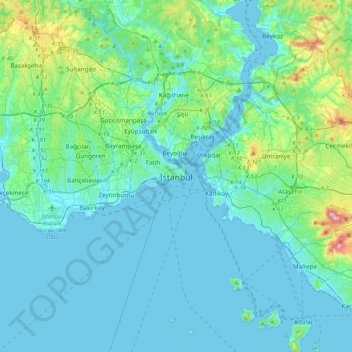 Istanbul topographic map, elevation, terrain