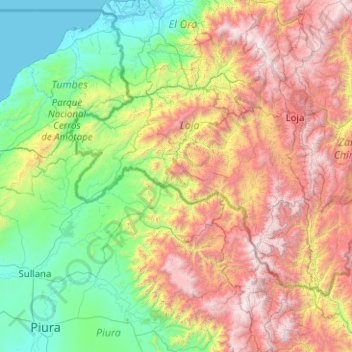Cordillera de Numbiaranga topographic map, elevation, terrain