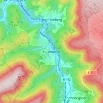 Huzenbach topographic map, elevation, terrain