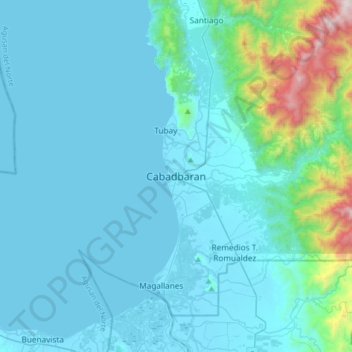 Cabadbaran topographic map, elevation, terrain