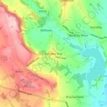 Ashover Hay topographic map, elevation, terrain