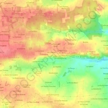 Cruel topographic map, elevation, terrain