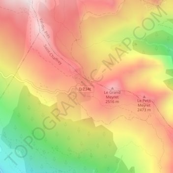 Col de Granon topographic map, elevation, terrain