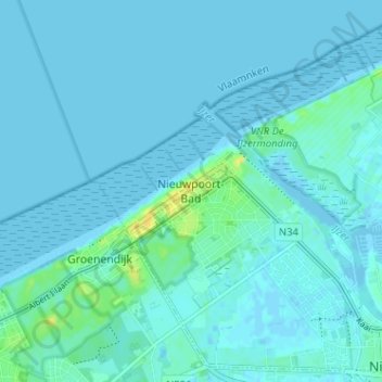 Nieuwpoort-Bad topographic map, elevation, terrain