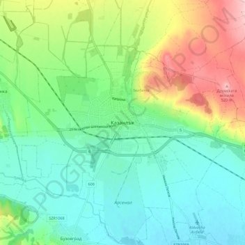 Kasanlak topographic map, elevation, terrain