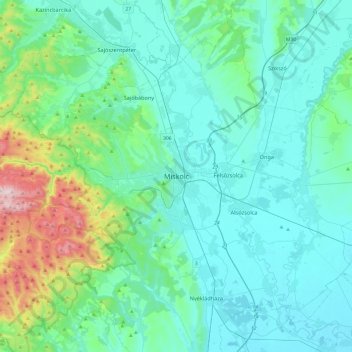 Miskolc topographic map, elevation, terrain