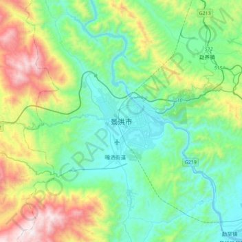 Jinghong topographic map, elevation, terrain