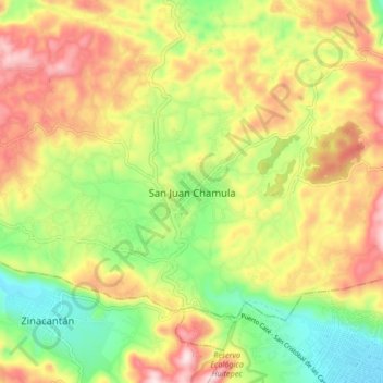 San Juan Chamula topographic map, elevation, terrain