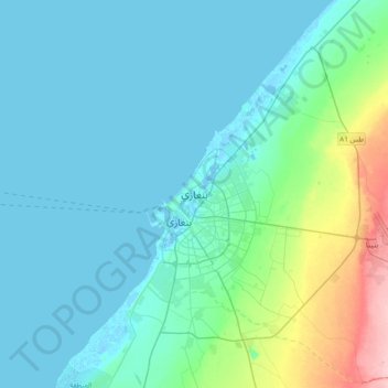 Benghazi topographic map, elevation, terrain