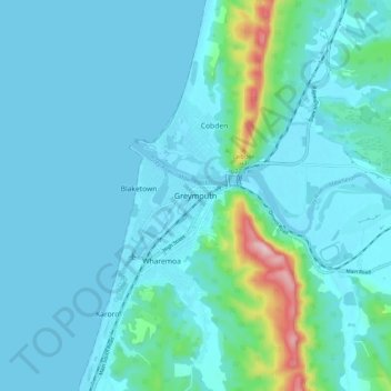 Greymouth topographic map, elevation, terrain