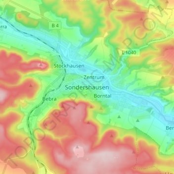 Sondershausen topographic map, elevation, terrain