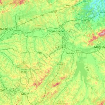 Ferraz de Vasconcelos topographic map, elevation, terrain