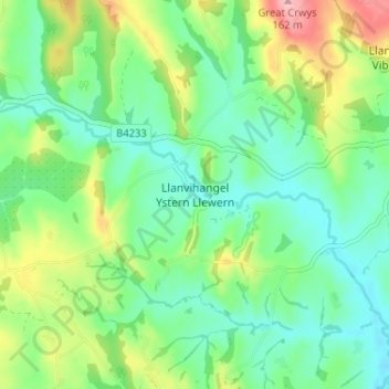 Llanvihangel Ystern Llewern topographic map, elevation, terrain