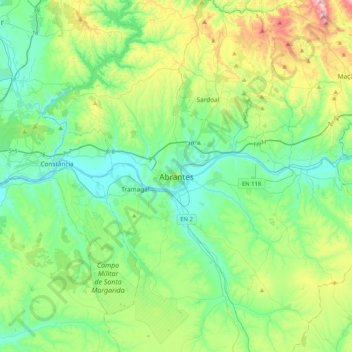 Abrantes topographic map, elevation, terrain