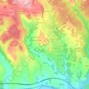 Bravey topographic map, elevation, terrain