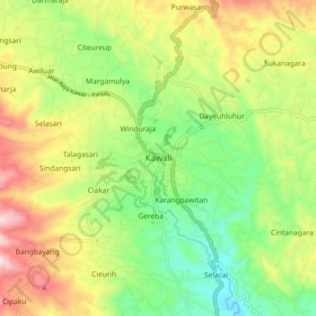 Kawali topographic map, elevation, terrain
