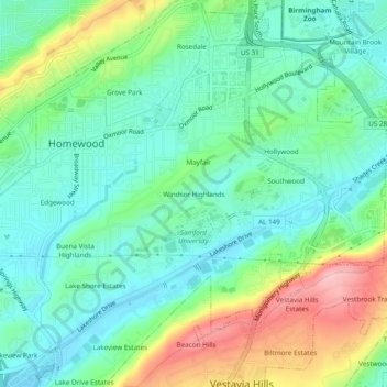Windsor Highlands topographic map, elevation, terrain
