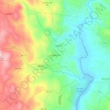 Carvalhelhos topographic map, elevation, terrain