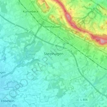 Steinhagen topographic map, elevation, terrain