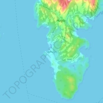 Sørhuglo topographic map, elevation, terrain