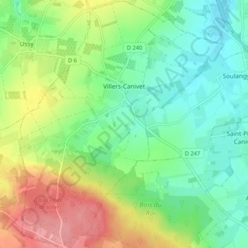 Villers-Canivet topographic map, elevation, terrain