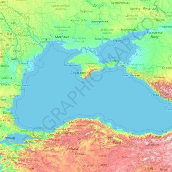 Black Sea topographic map, elevation, terrain