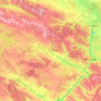 Якушинецька сільська громада topographic map, elevation, terrain