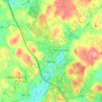 Derry topographic map, elevation, terrain