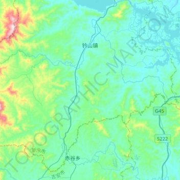 钤山镇 topographic map, elevation, terrain