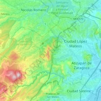 Atizapán de Zaragoza topographic map, elevation, terrain