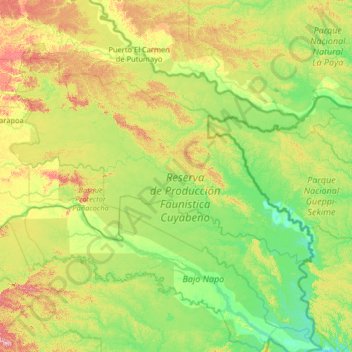 Cuyabeno topographic map, elevation, terrain