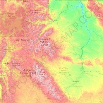 Shoshone National Forest topographic map, elevation, terrain