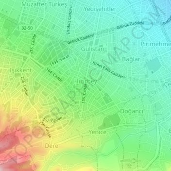 Hızırbey Mahallesi topographic map, elevation, terrain