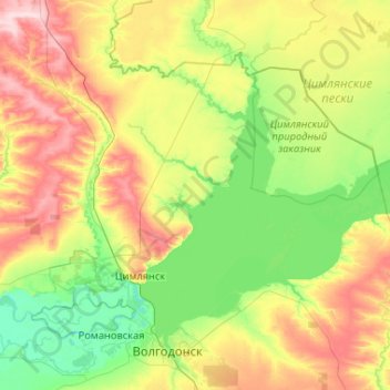 Tsimlyansky District topographic map, elevation, terrain