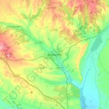 Barbastro topographic map, elevation, terrain