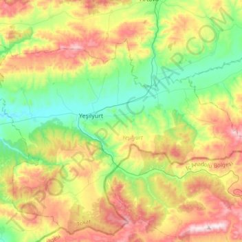 Yeşilyurt topographic map, elevation, terrain