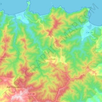 Aïn Zouit topographic map, elevation, terrain