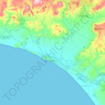 Gela topographic map, elevation, terrain