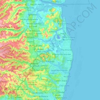 Paulista topographic map, elevation, terrain