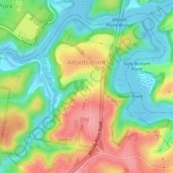 Alfords Point topographic map, elevation, terrain