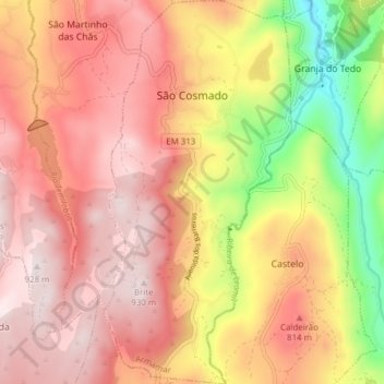 São Cosmado topographic map, elevation, terrain