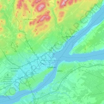 Québec topographic map, elevation, terrain