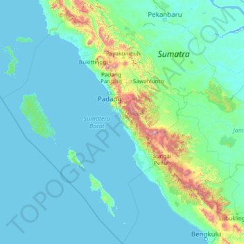 West Sumatra topographic map, elevation, terrain