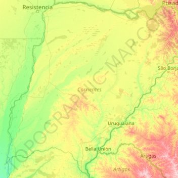 Corrientes topographic map, elevation, terrain