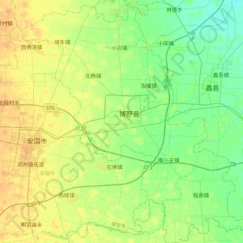 博野县 topographic map, elevation, terrain