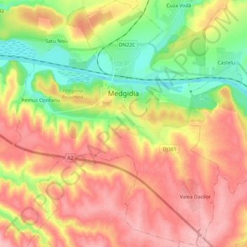 Medgidia topographic map, elevation, terrain