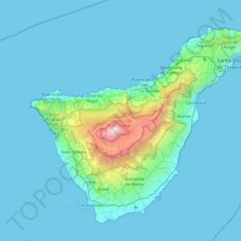 Tenerife topographic map, elevation, terrain