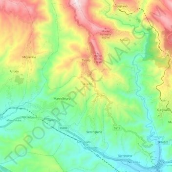 Tiriolo topographic map, elevation, terrain