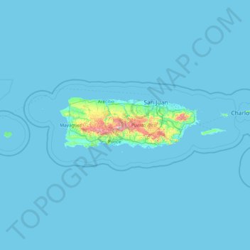 Puerto Rico topographic map, elevation, terrain