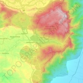 Santhanpara topographic map, elevation, terrain